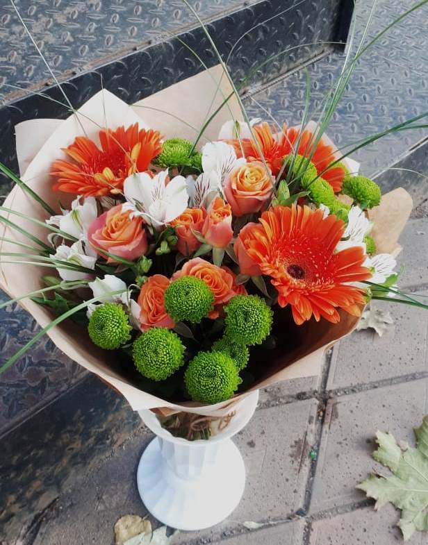 Букет цветов из: Герберы, Хризантемы, Альстромерии и Розы в Степанщино