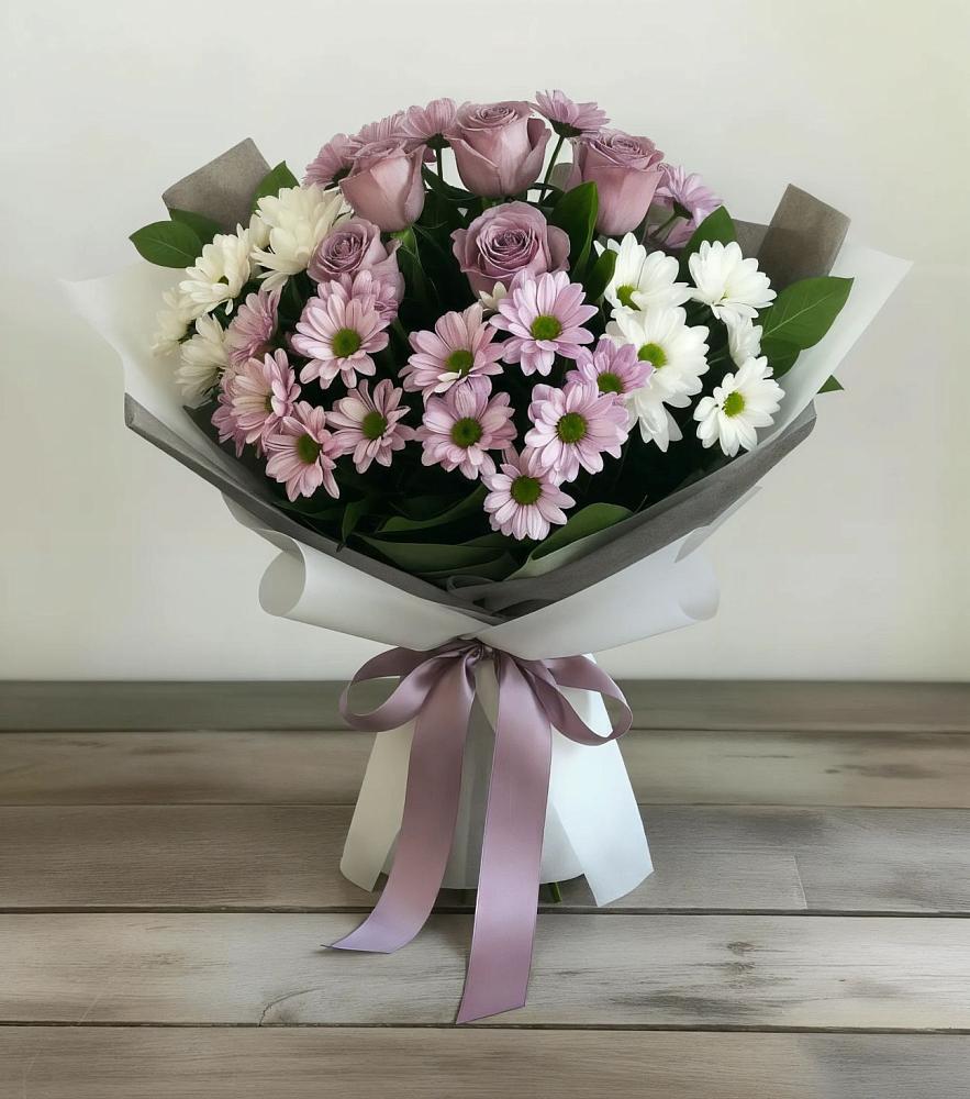 Букет цветов из: Хризантемы и Розы в Степанщино