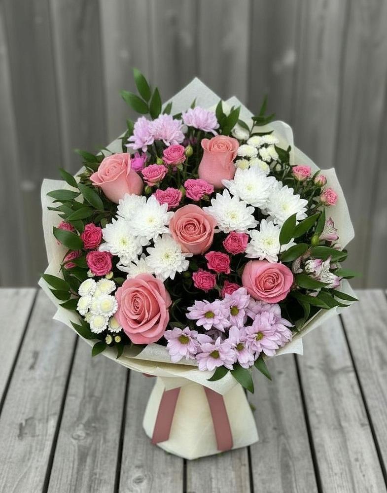 Букет цветов из: Альстромерии, Гвоздики, Розы и Хризантемы в Степанщино