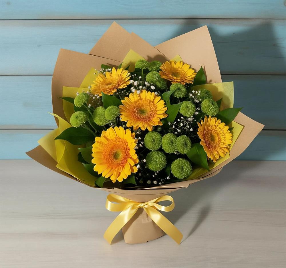 Букет цветов из: Герберы и Хризантемы в Степанщино