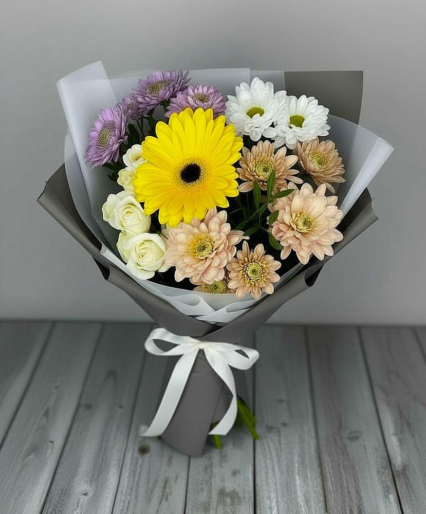 Букет цветов из: Розы, Герберы и Хризантемы в Степанщино