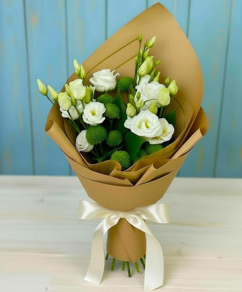 Букет цветов из: Хризантемы и Лизиантусы в Степанщино