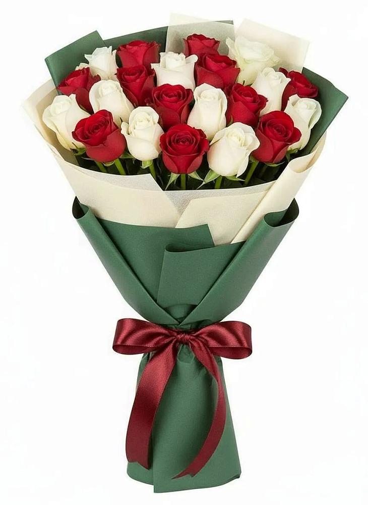 Букет Микс из красных и белых роз в Степанщино