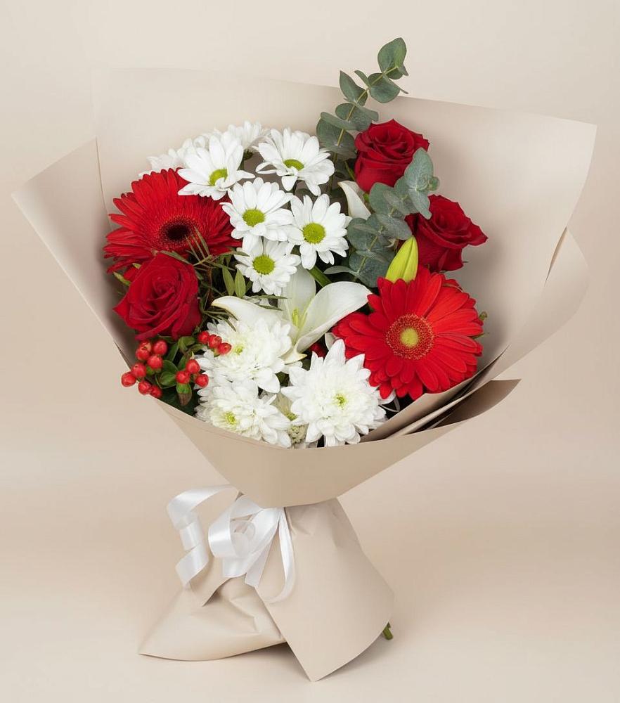Букет цветов из: Розы, Хризантемы, Герберы и Лилии в Степанщино