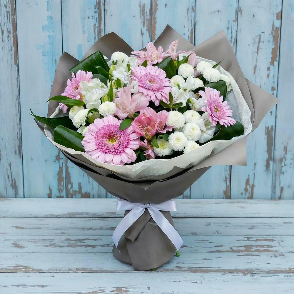 Букет цветов из: Герберы, Альстромерии и Хризантемы в Степанщино
