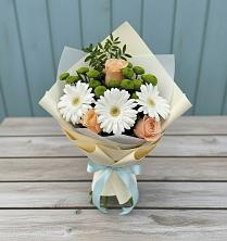 Букет цветов из:  Герберы, Розы и Хризантемы в Степанщино