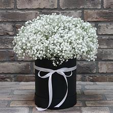Цветочная композиция из Гипсофила в шляпной коробке в Степанщино